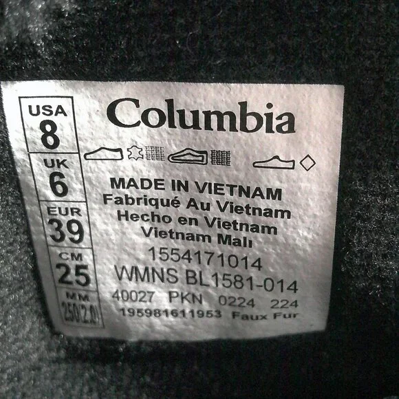 Columbia Ice Maiden II Black Quilted Waterproof Lace up Snow Winter Boots SZ 8 - Picture 8 of 12